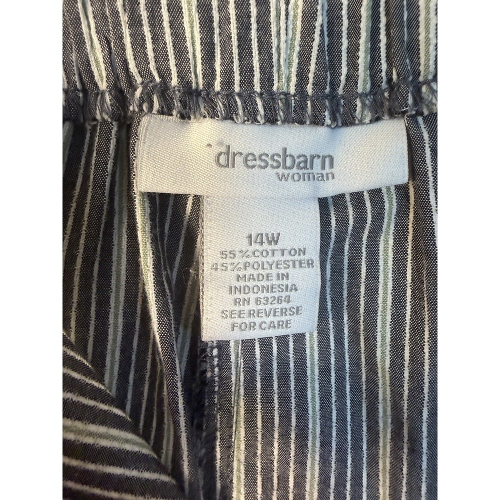 Dressbarn Woman 14W Blue White Striped Capri Pants Lace-up Hem Drawstring Cuff - Picture 5 of 11